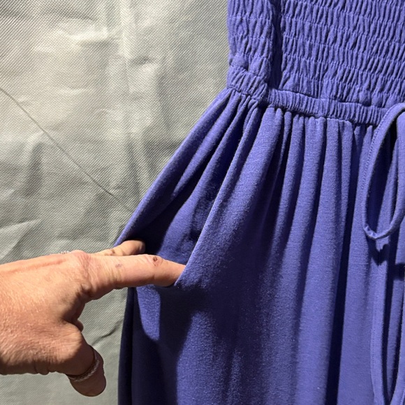 Zenana Purple periwinkle maxi jumpsuit wide legs tie at waist NWOT W SZ S - Picture 3 of 6